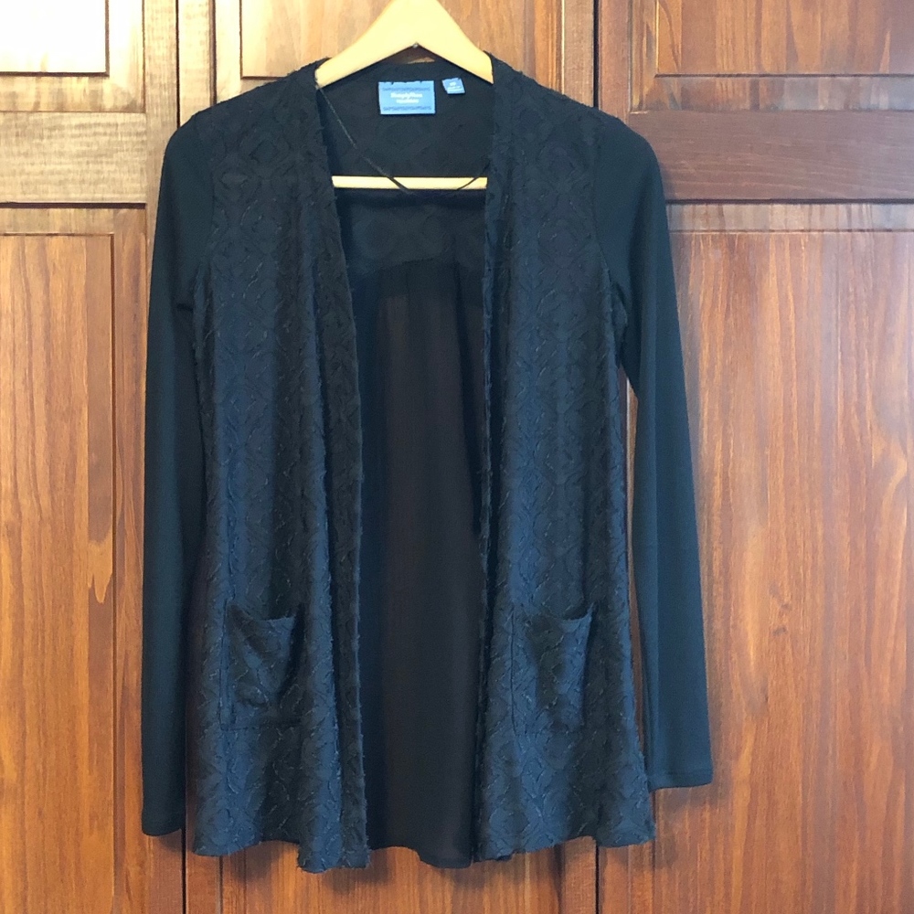 Simply Vera Open Front Black Jacket w Sheer Back